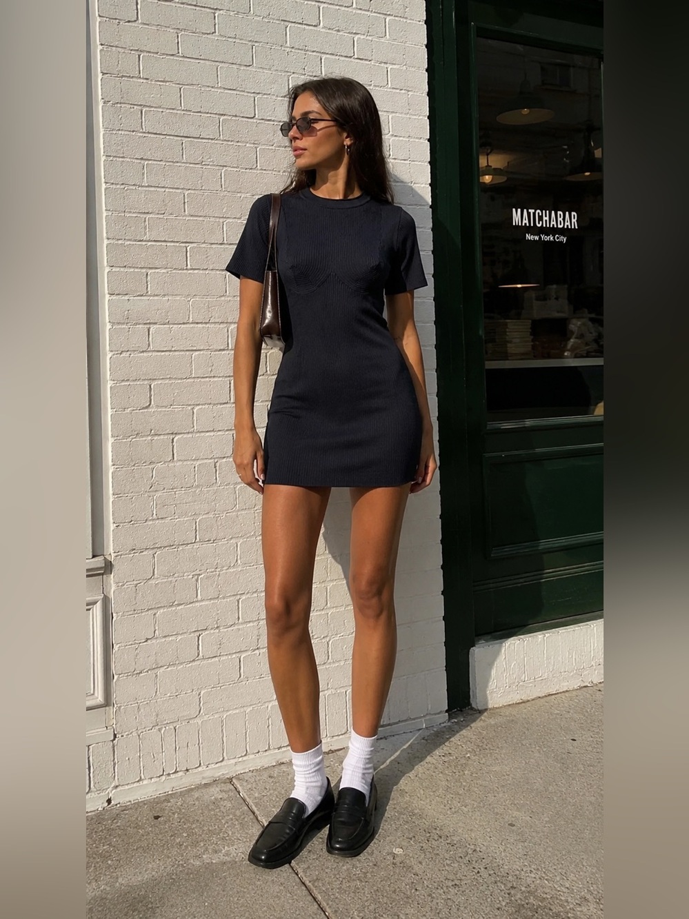 Good American Plaited Rib Mini Dress in Midnight001 Size 3 Bodycon Knit